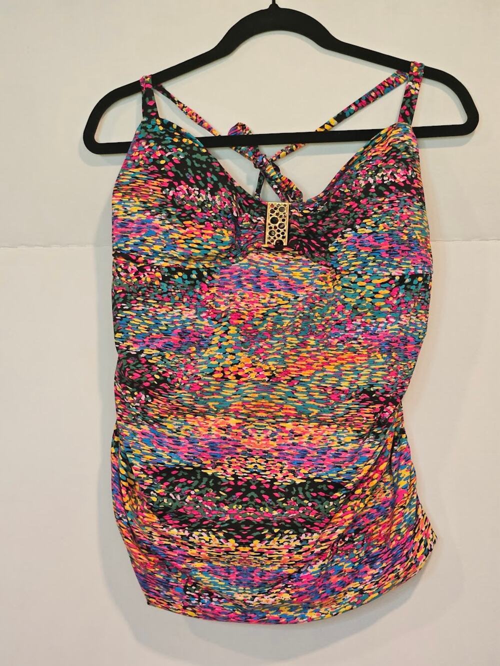 Anne Cole Multicolored Abstract Pointillism Halter Tankini Top - Size 16